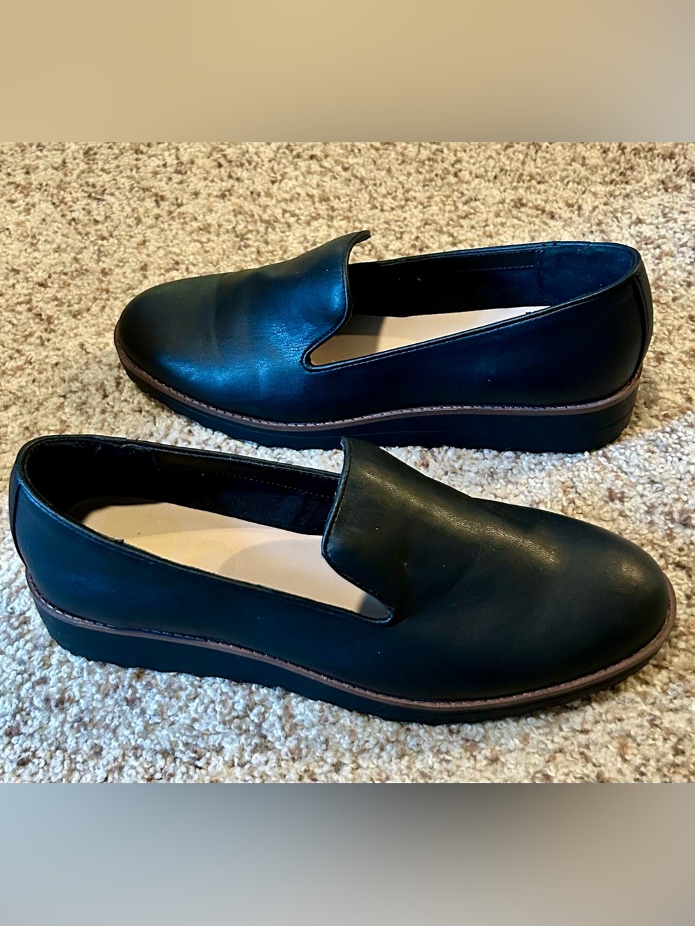 Aldo Black Leather Slip-On Shoes with Brown Trim LIKE NEW women’s size 10 - Picture 4 of 6